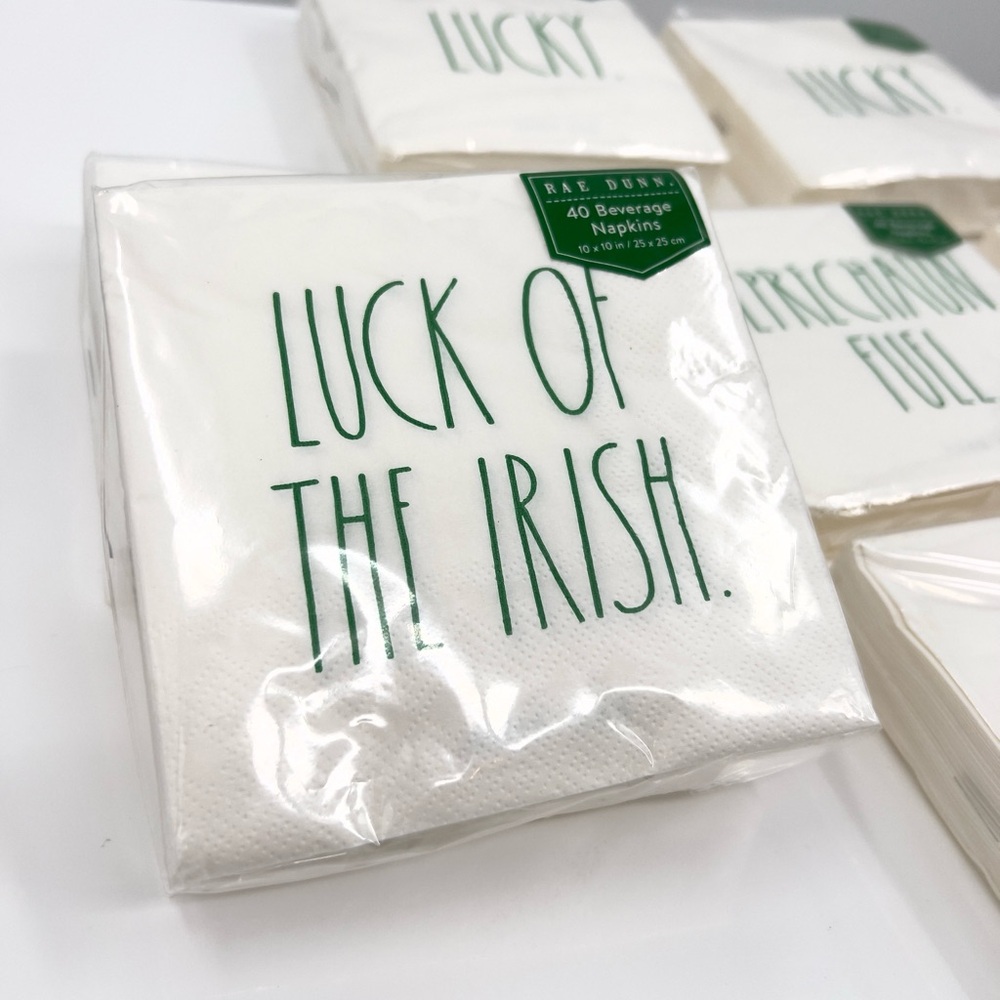 St Patrick’s Day Luck of the Irish Rae Dunn White and Green Napkin Sets Bundle